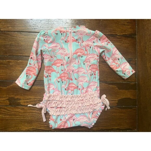 Ruffle Butts Baby Swim Suit Flamingo Rash Guard - Picture 3 of 3
